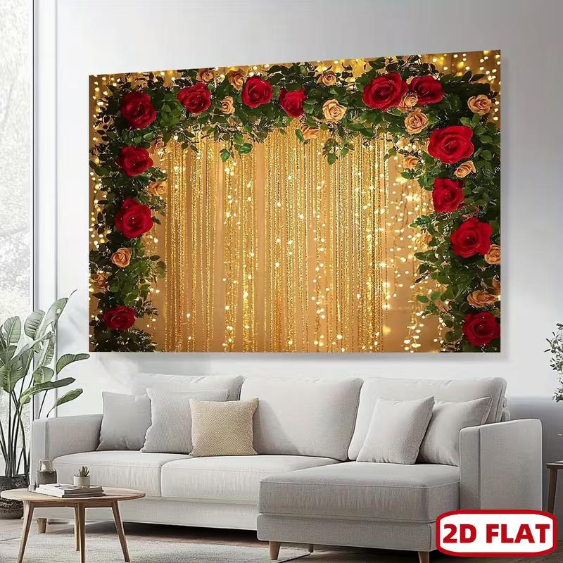 Fundo de Rosa Vermelha e Dourada Elegante 2D, Banner de Impressão Plana 2D para Chá de Panela & Sessão de Fotos
