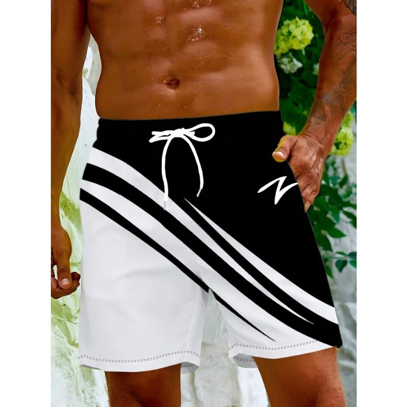 Men's Outdoor Beach Shorts, Hawaiian Style Trendy Contrasting Stripes