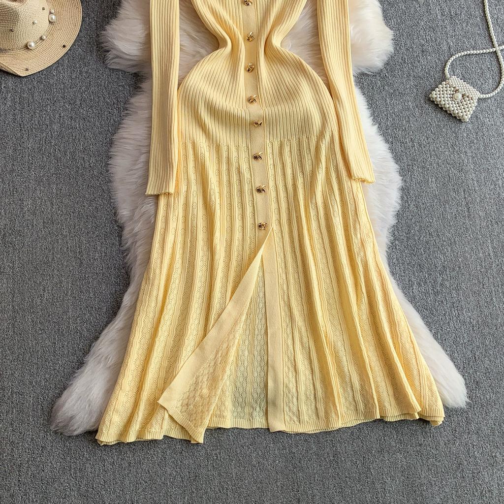 Autumn Winter Women Brand Designer Runway Party Dresses Full Sleeve Knitted Sweater Long Midi Pullover Fishtail Dress