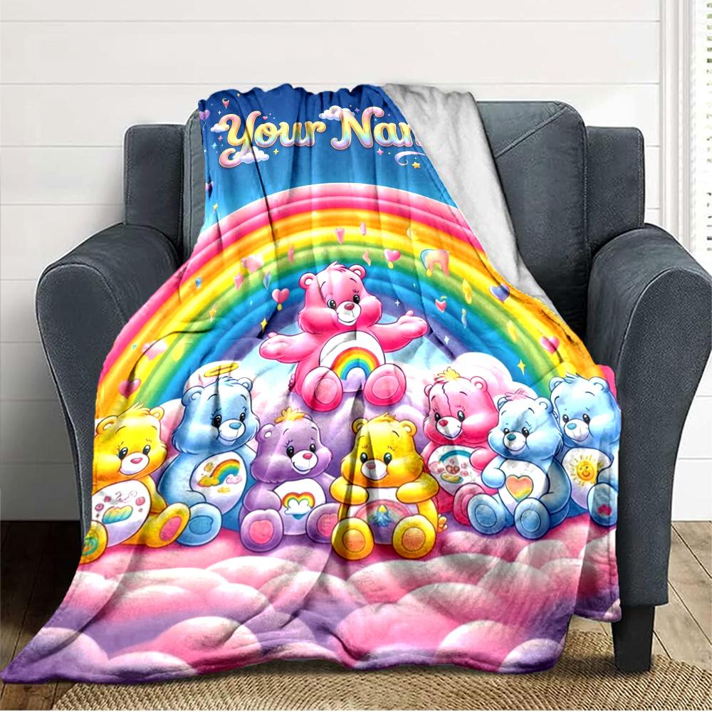 Name Custom Cartoon Care Bears Print Flannel Blanket High Quality Warm Comfortable Cover for All Seasons Perfect for Gifts Home Decor