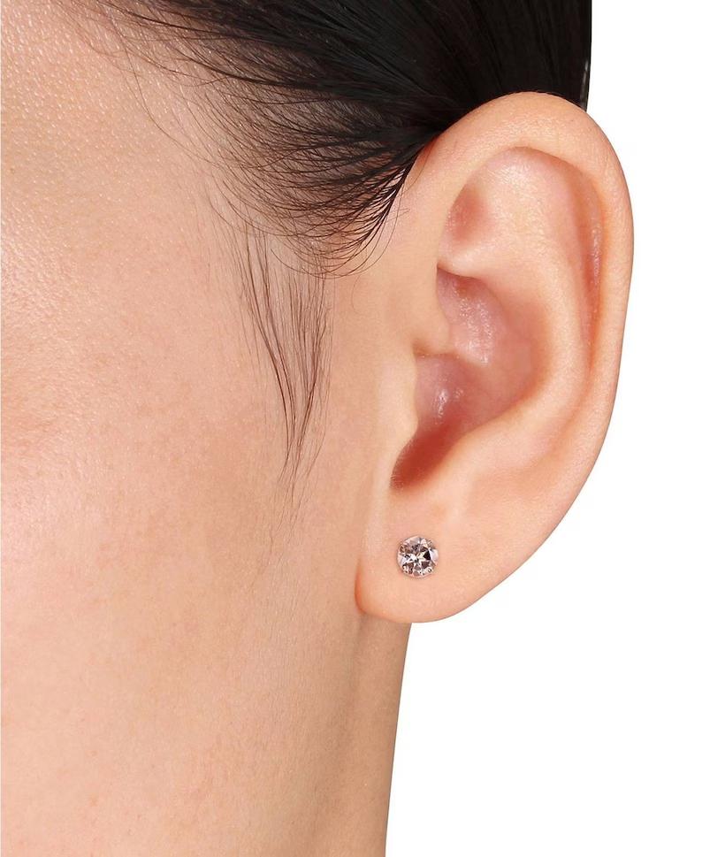 Genuine Morganite Gemstone vermeil Over 925 Sterling Silver Stud Earring