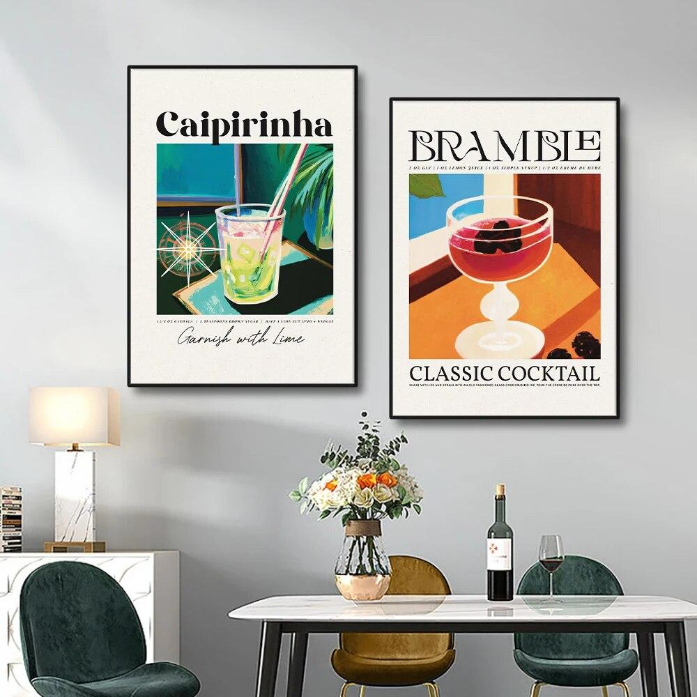 Suc de fructe de desene animate Mojito Caipirinha Bramble Postere și imprimare Aperol Drink Canvas Painting Club Bar Restaurant Home Decor Wall Decor No Frame