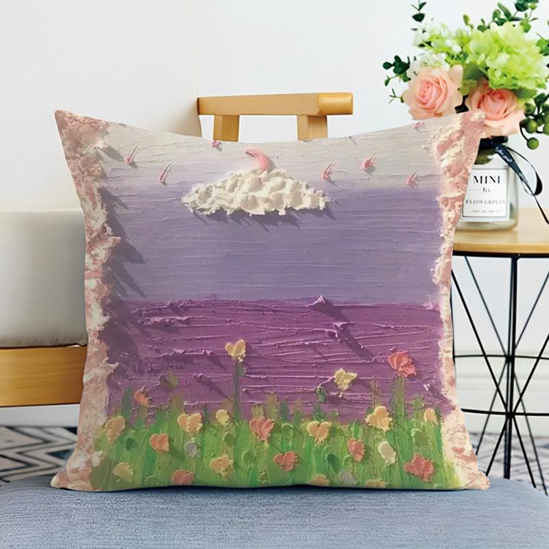 Ins Style Oil Painting Print Decorative Pillowcase Bedroom Living Room Square Cushion Pillowcase