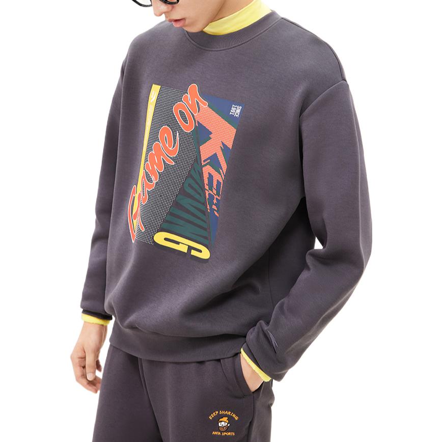 Anta Life Series FW22 Pullover Bedrucktes Langarm-Sweatshirt Unisex-Sweatshirt Dunkelgrau 152238705-4