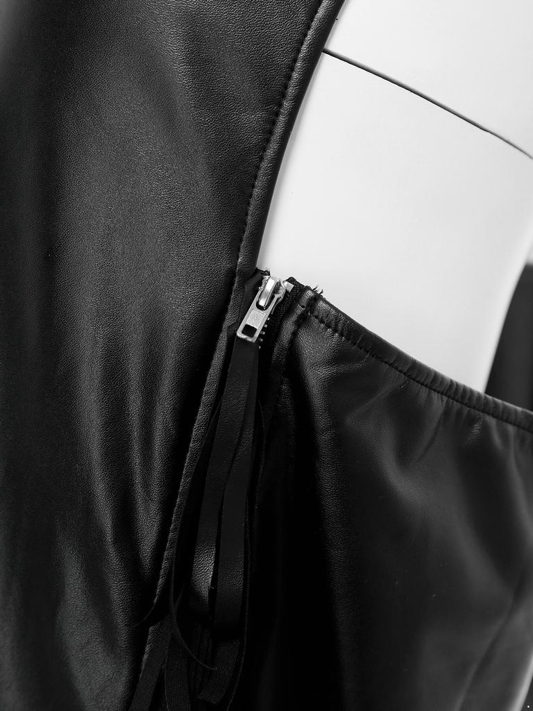 Pantaloni da Cowboy Occidentali da Uomo in Ecopelle con Frange, Lati Tagliati, Zip, Frange