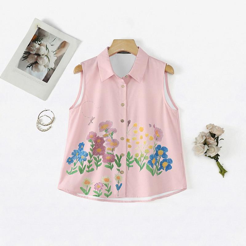 ZANZEA Women Casual Turn Down Collar Floral Print Sleeveless Vest Tops