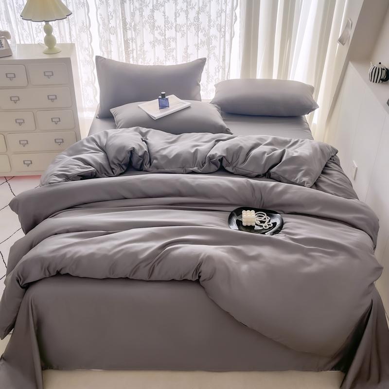 3/4pcs Summer Cool Silk Quilt Set for Bedroom Apartment Solid Color Fashion (1pc Quilt Cover +1pc Bed Sheet +1/2pcs Pillowcase)