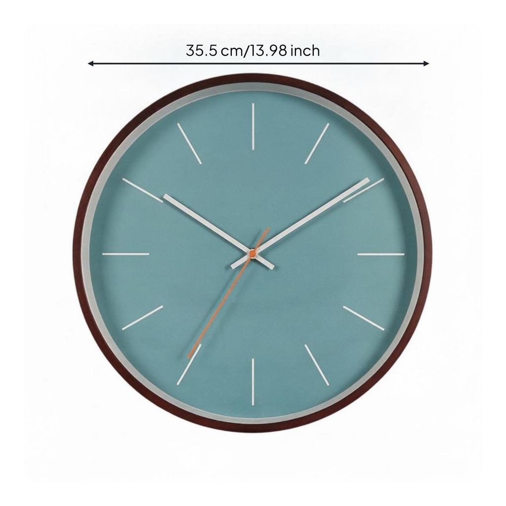 Silent Quartz Wall Clock Decorative Wooden Frame Battery-Powered