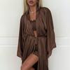 Simulation silk robe underwear shorts pajamas women's autumn and winter three-piece set European and American comfortable loungewear