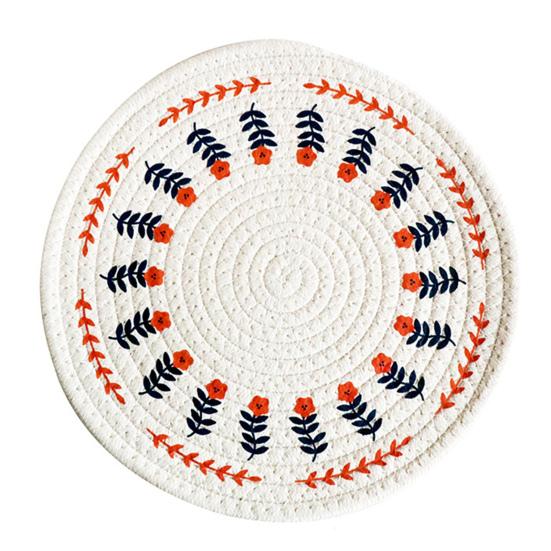 Handwoven Cotton Rope Placemat with Original Print Heat-Resistant Non-Slip Round Table Mat Decorative Kitchen Dining Accessory.