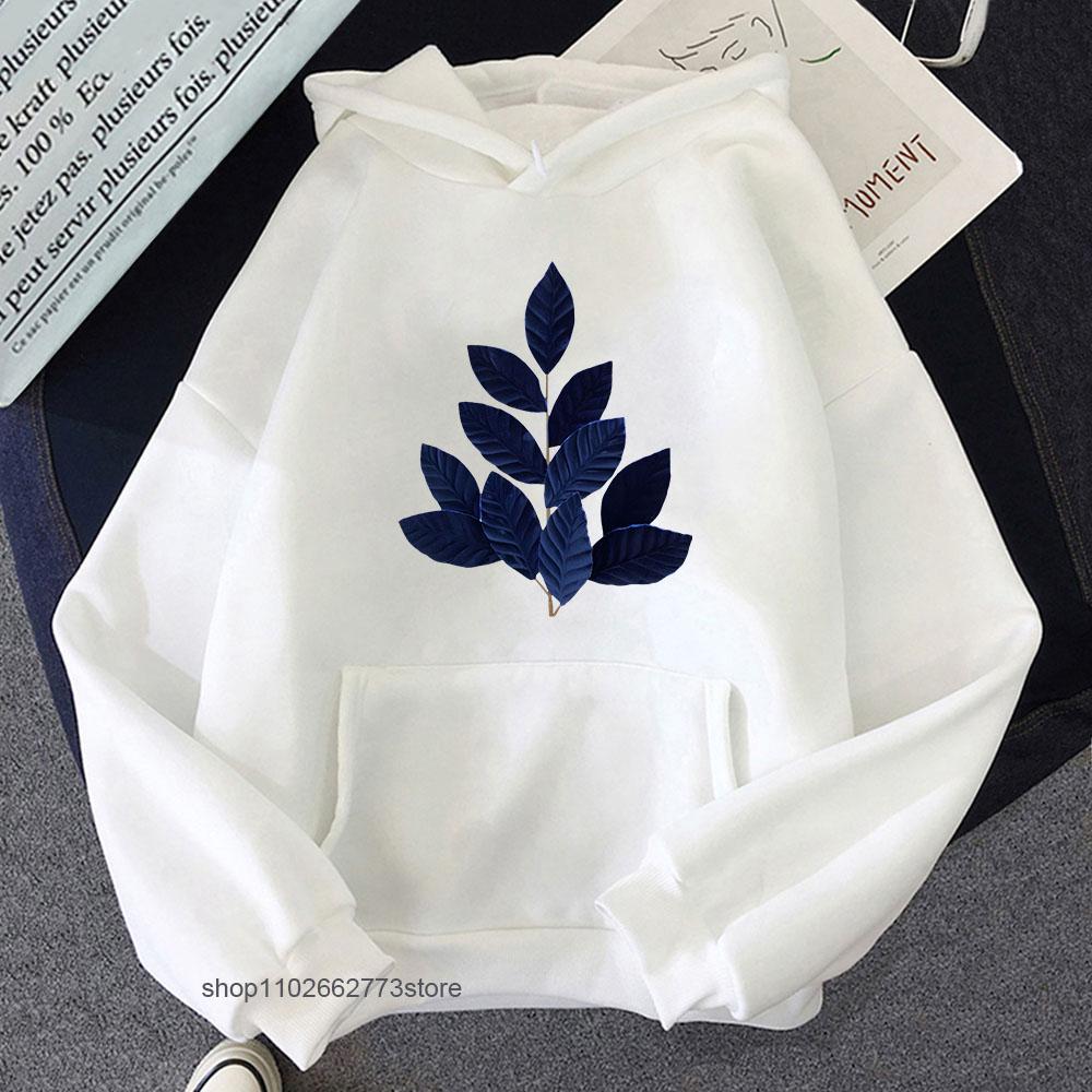 

Blue and White Christmas Hoodies Men Chinoiserie Sweatshirts Leaf Print Clothes Y2k Top Women Winter Kpop Sudadera S