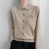 Women's Autumn Lapel Pocket Wool Cardigan – Long Sleeve Solid Color Knit Outerwear