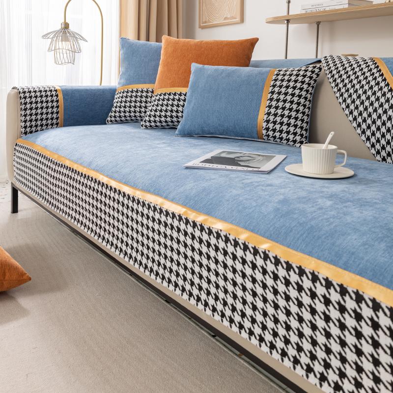 Chenille sofa cushion all-season universal thousand bird grid seat cushion, simple and modern non slip cover, all inclusive and