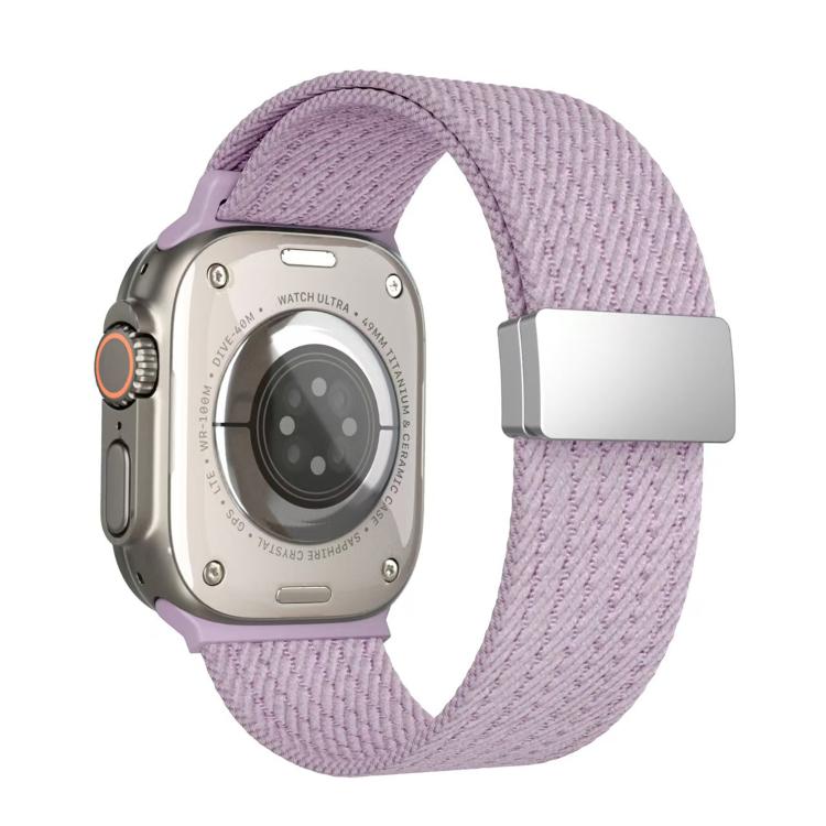 Single Color Magnetic Snap Four Strand Elastic Nylon Watch Band For Apple Watch 38/40/41/42/44/45/46/49mm, Adjustable Breathable Strap