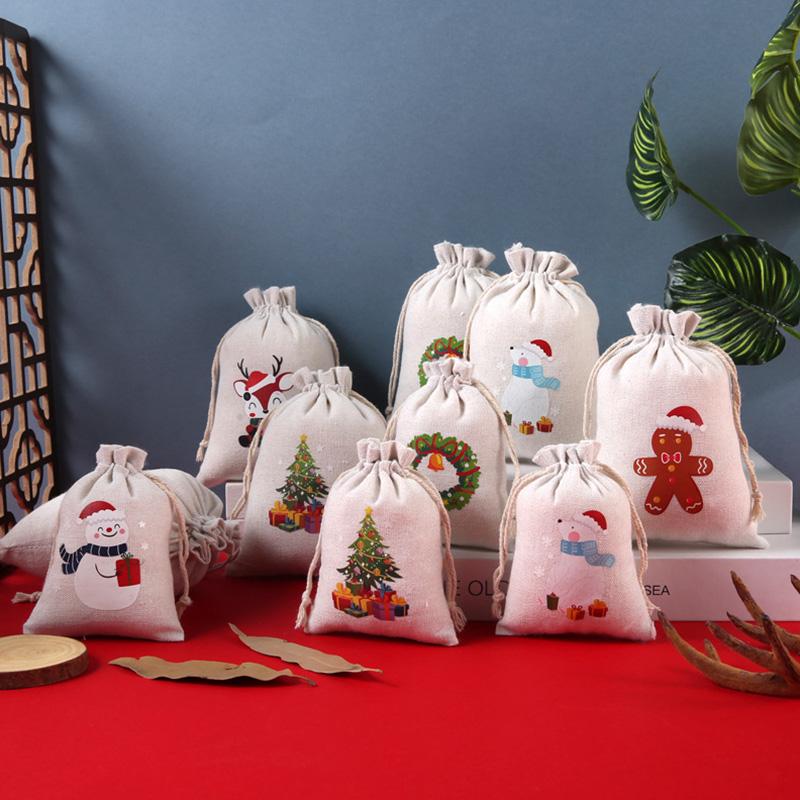 

Christmas Linen Bag Drawstring Gift Candies Storage
