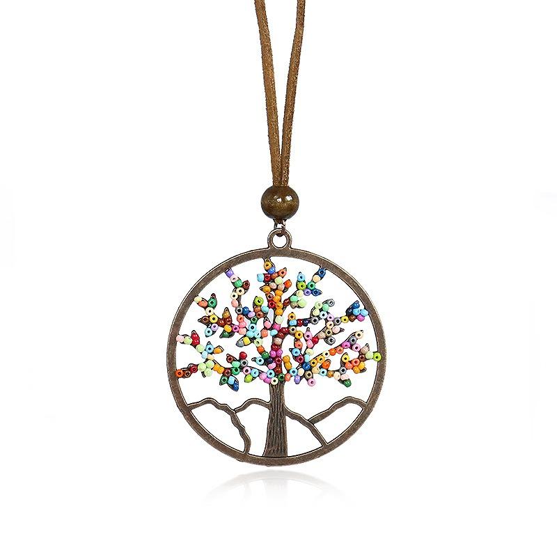 GemChic Women's New Vintage Round Hollow Geometric Tree Beads Pendant Long Necklace Ethnic Fashion Birthday Christmas Jewelry Gift