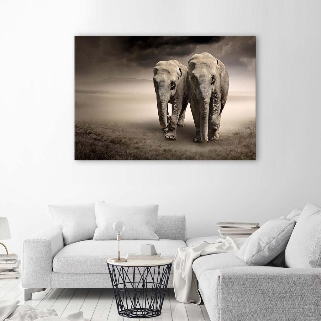 Canvas print, Elephants in the desert