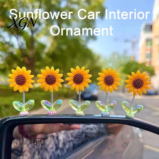 Interior Aesthetic Accessories 5Pcs Wobble Sunflower Car Dashboard Decor, Resin Spring Flower Ornament Cute Office Desk Decorations with Non