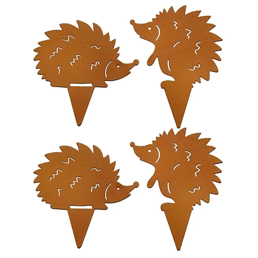 Balcony Garden Autumn Decor Stakes Garden Hedgehog Figures Eye-catching Gradual Rusting Process Rusty Appearance