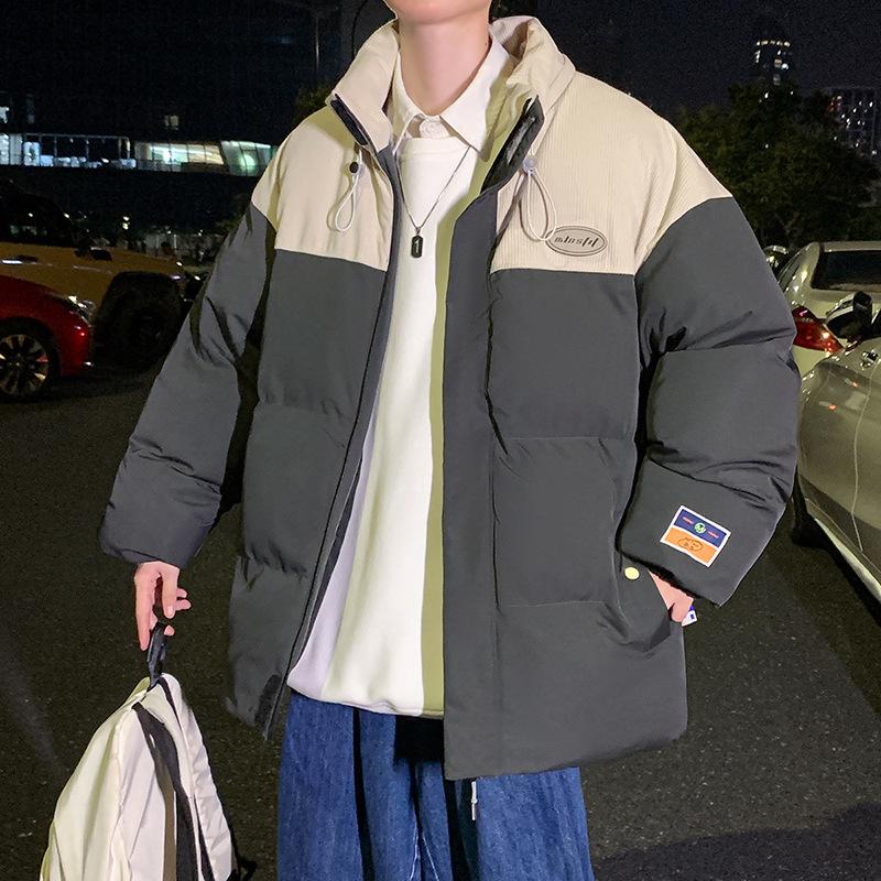 

2025 winter thickened cotton-padded clothes men s cotton-padded clothes solid color splicing trend cotton-padded jackets casual trend M темно-сірий