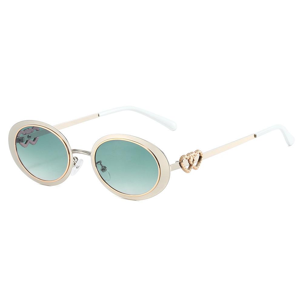 New Lovely Oval Sunglasses Women Brand Double Heart Shopping Pink Color Fashion Sun Glasses Female UV400 Shades