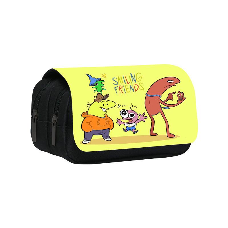 Smiling Friend Double Layer Pencil Case Cartoon Microfiber Storage For Students And Kids