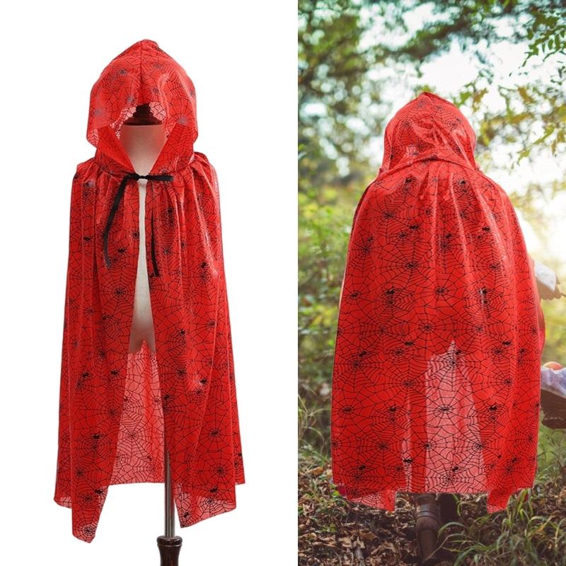 Kids Adult Cloak with Hood Halloween Costume Hooded Cloak with Bloody/Spiders Decors Cosplay Vampires Witch Cape Gifts