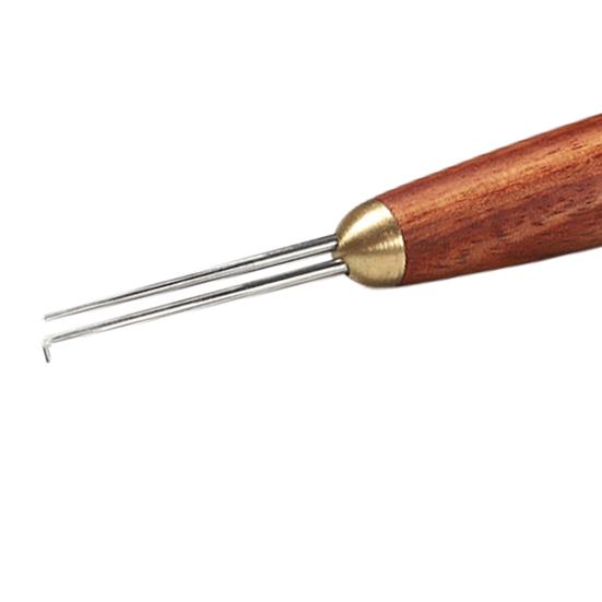 Knot Tying Tool Double Needles Sandalwood Handle Sharp Tip Portable Anti-slip Tie Knot Stainless Steel Tippet Strand Knotter Fishing