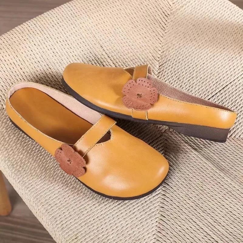 

Мода 2024 Новая Женская Обувь Закрытый Носок Слингбэки Женские Тапочки Осень Однотонная Мягкая Подошва Повседневные Балетки Удобная Офисная Женская Обувь 40 жёлтый