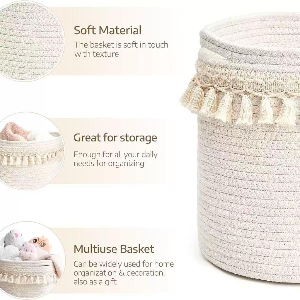 Handmade Woven Cotton Rope Storage Basket for Household Items