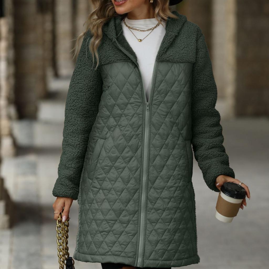 Autumn and Winter Loose Coat Hooded Zipper Plush Coat Coat Seam Loose Cotton Coat