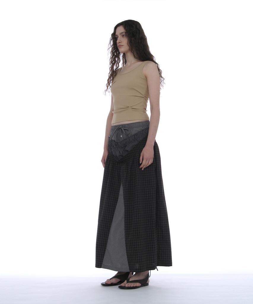 Partimento Woman Multi-Layered Maxi Skirt_Gray Check