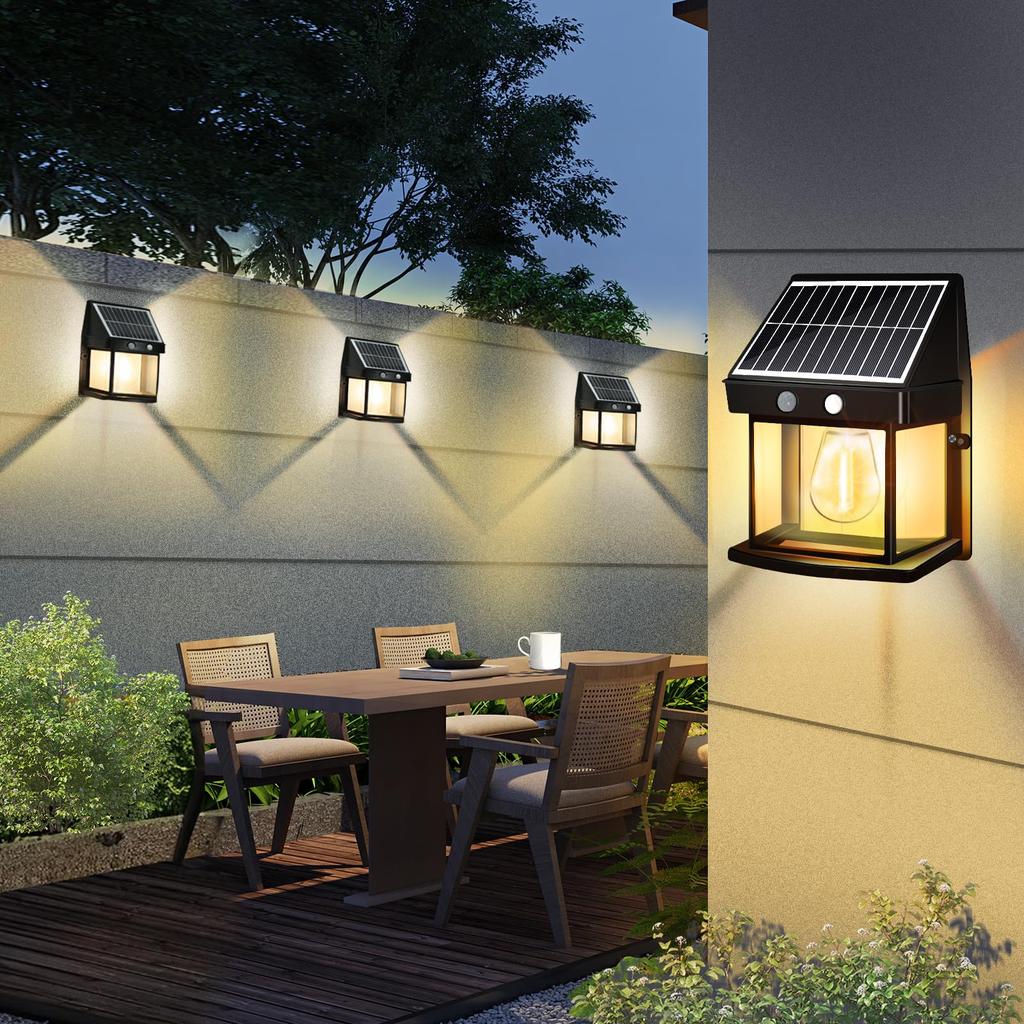 KINGHE Solar Outdoor Wall Light, Gatepost Light, Bracket Light, Wall-Mounted, Automatically Turns On, Ideal for Entryways, Yards, Patios, Garages,