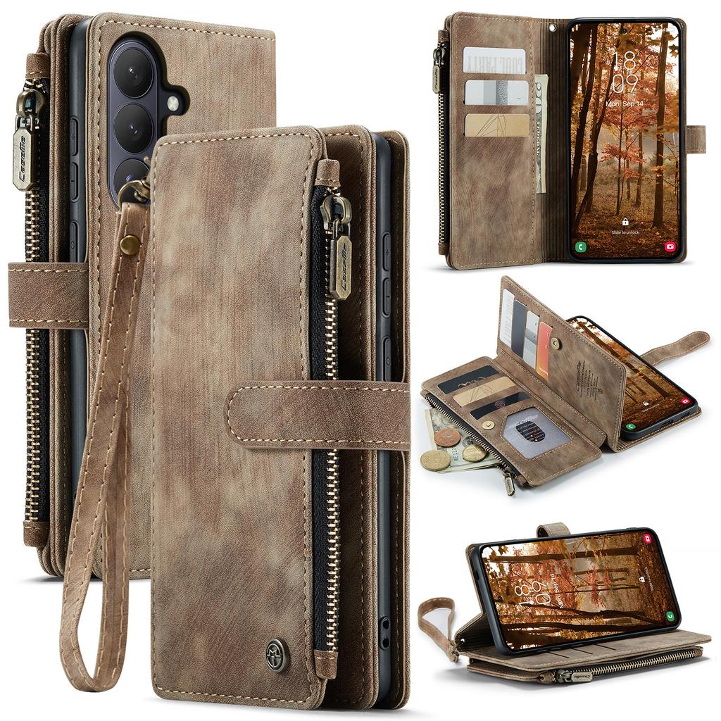 For Samsung Galaxy S26 Phone Cases with Strap CASEME C30 Zipper Multiple Card Holder PU Leather Cover