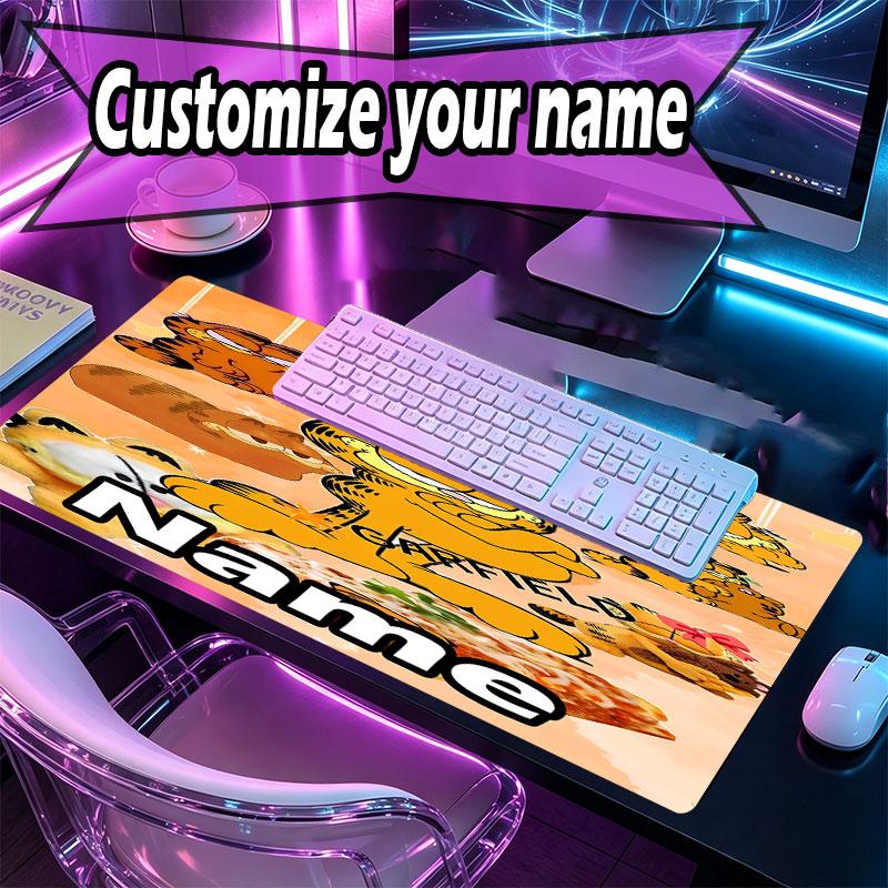 Custom Name Personalized Garfield Pattern Mousepad, Laptop PC Desk Mat, Decorative Desk Mat for Home Keyboard Pad Gift