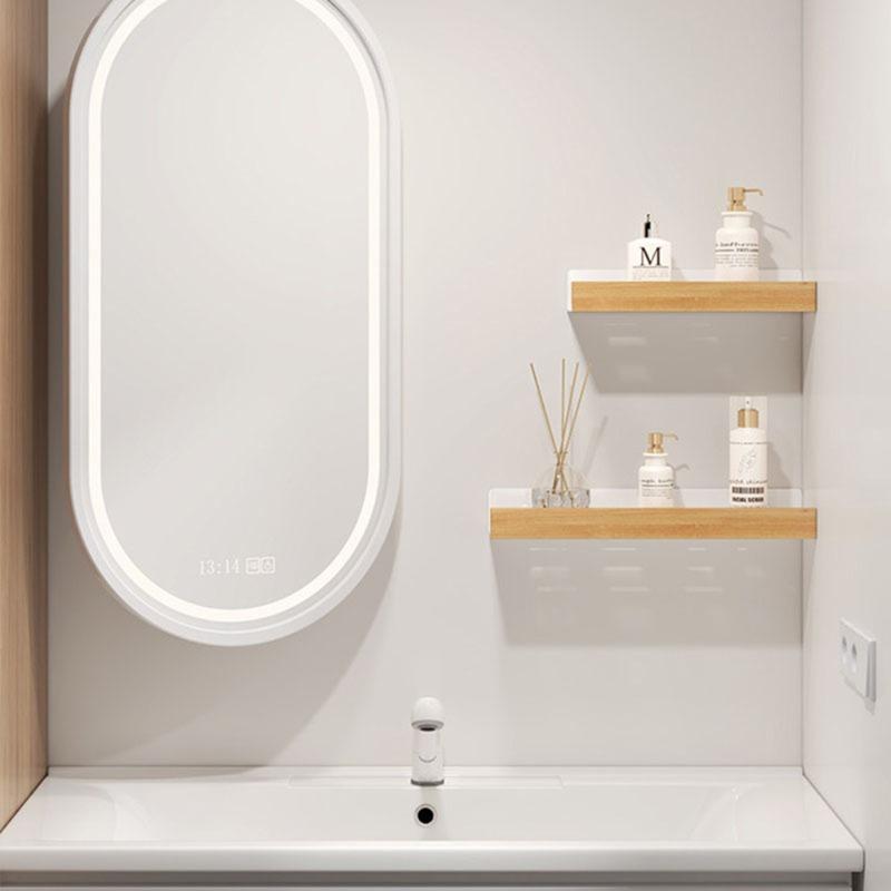 Simple Solid Wood Water Proof Bathroom Shelf for Washbasin Cosmetics Non Perforated Livingroom Wall Mounted Home Decorative Rack