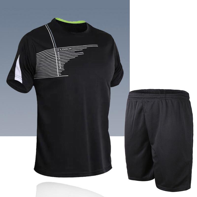 Men's 2025 New Quick Short Sleeve Shorts Set for Men's Leisure Sports Running Fitness T-shirt Shorts Set for Quick Drying