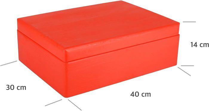Wooden Storage Box - CREATIVE DECO - Red - 40 X 30 X 14 Cm - With Lid - Indoor/Outdoor