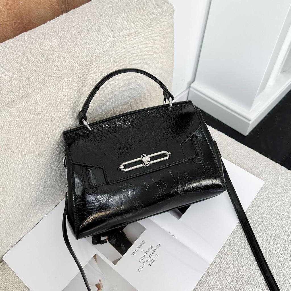 Rindsleder Ein-Schulter Umhängetasche für Damen, Modische und großzügige kleine quadratische Tasche für Damen, Reißverschluss Weiches Leder Tragbar Glänzendes Leder