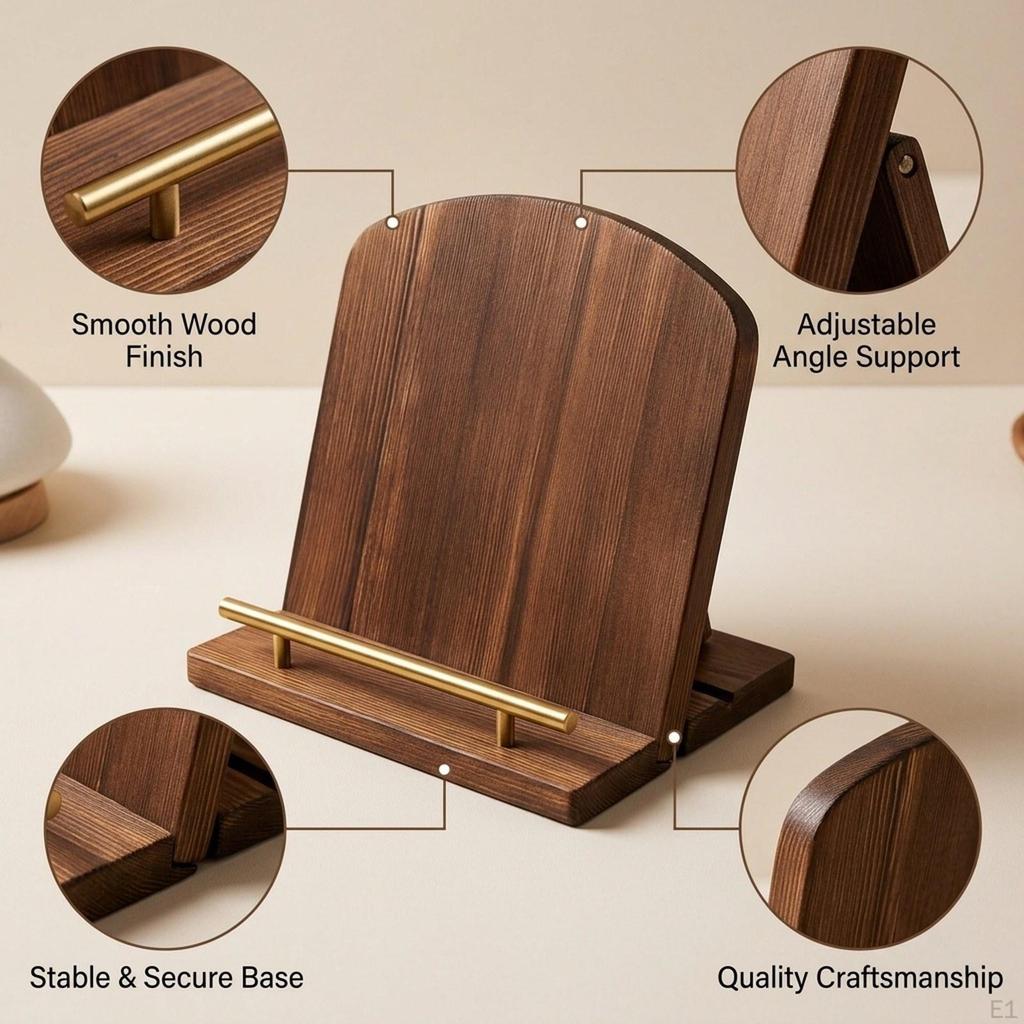 Wooden Recipe Book Holder Multipurpose Display Board Serving Platter for Shelf Tabletop Home Decor