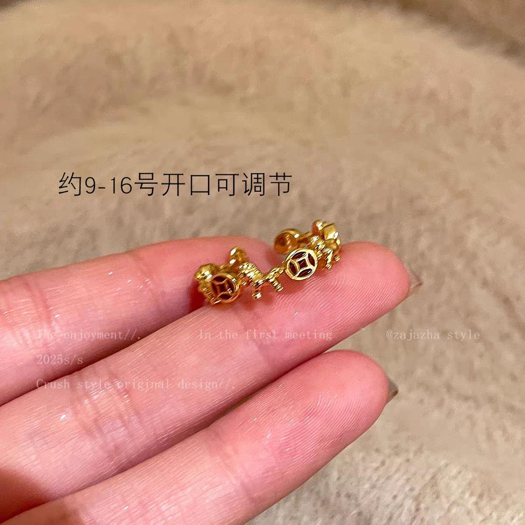 Get Rich Now! Birthday Gold Pony Ring Stacked Index Finger Ring Open Ring