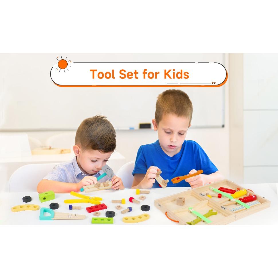 Treleketøy Verktøykasse Montessori Leketøy Pedagogiske spill Verktøykasse Barneleke Fra Gave Jenter Gutter 2 3 4 5 6 År 34 stk.