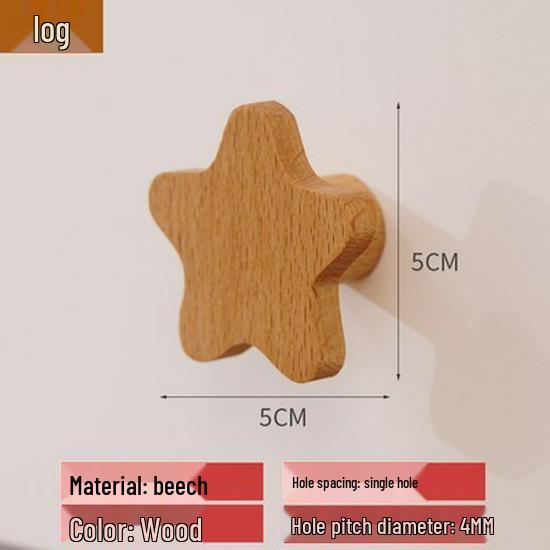 Nordic Star Moon Cloud Children's Wardrobe Handle - Solid Wood