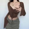 Fishbone Skinny Crop Top Ženy Jaro Léto Vintage Flare Rukáv Stahovací šňůrka Sexy tričko American Retro Bodycon Tričko Y2K Oblečení