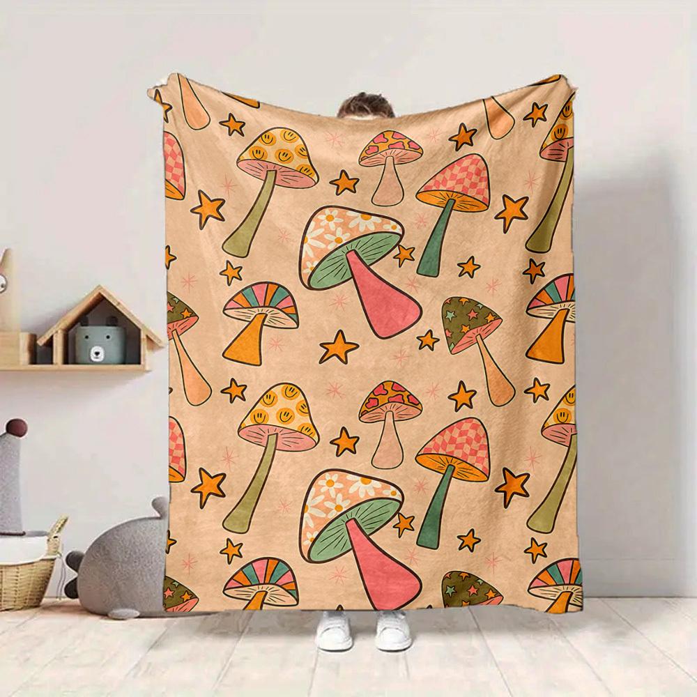 1pc Mushroom Star Blanket, Lightweight Flannel Throw Blanket for Sofa, Bed, Travel, Camping, Living Room, Office, Couch041
