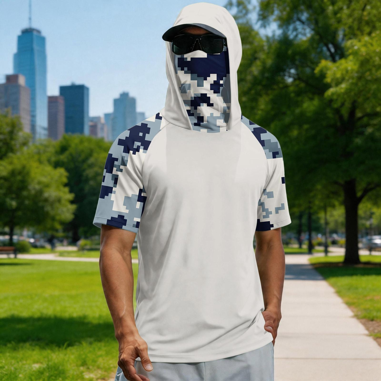 

Men s summer camouflage gradient drying short-sleeved T-shirt, sun clothing, fishing, fitness, sports, hooded short-sleeved shirt XL білий