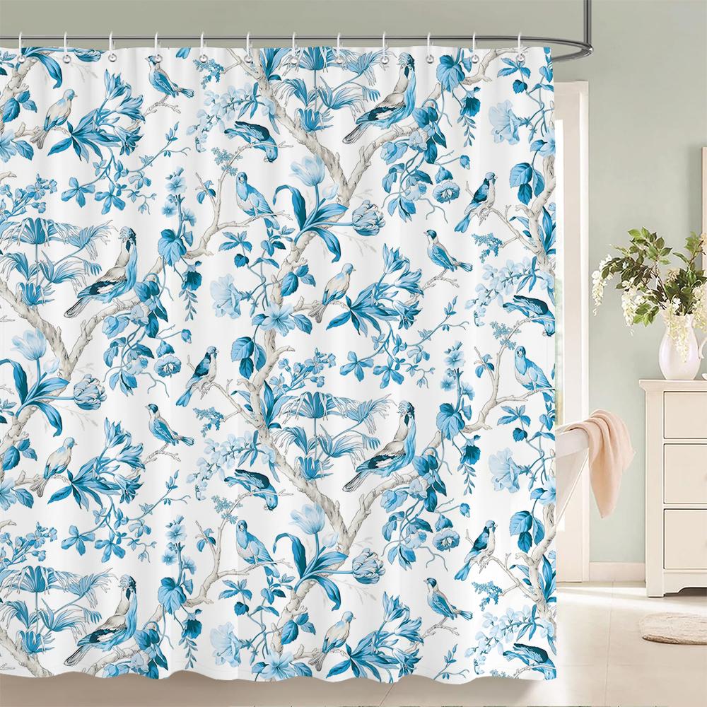 Beautiful Watercolor Flowers and Leaves Printed Shower Curtain Polyester Waterproof Bathroom Curtain Home Decoration With Hooks