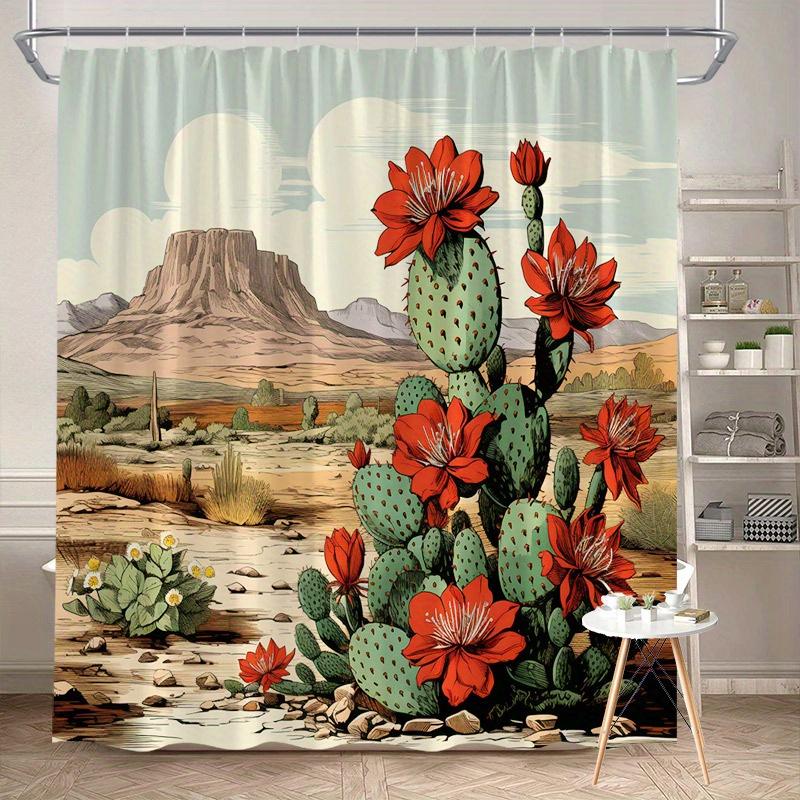 Southwestern Desert Cactus with Blooming Flowers Waterproof Shower Curtain for Bathroom Decor