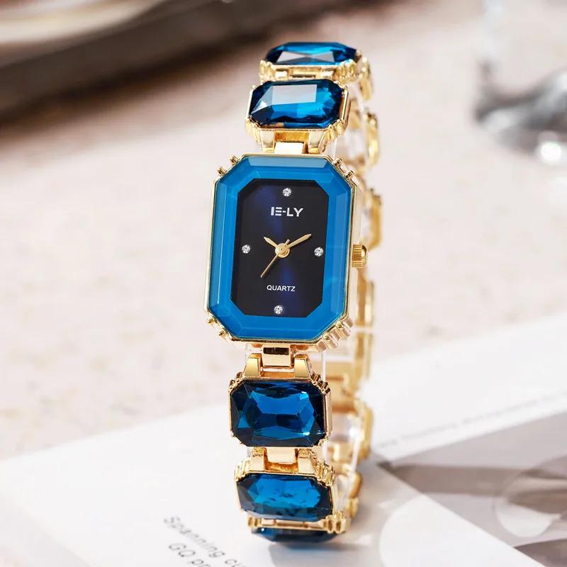 Top Brand Luxury Water Diamond Original Women Square Quartz Watch Movement Fashion Bracelet Watches Montre Femme Gifts