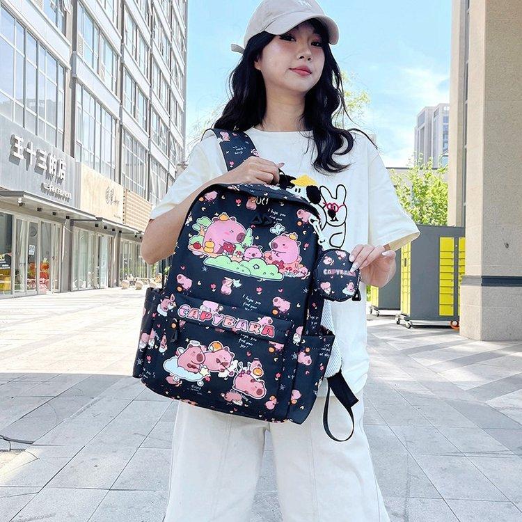 Schoolbag New Korean Version Student Schoolbag Junior High School High School Girls Large Capacity Burden Reduction Backpack Fashion Cartoon Casual